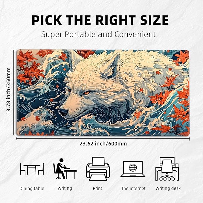 for MTG Playmat with Zones Storage Bag,for TCG Playmat and Playing Card Mat for Magic Board Games, Wolf Maple Leaf Non Slip Stitched Edges Game Mat, Rollable Foldable Card Playmats
