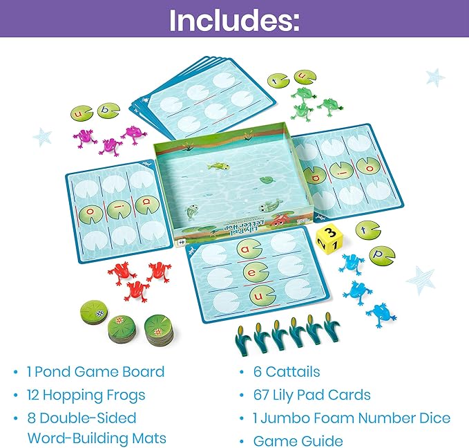 Hand2Mind Lily Pad Letter Hop - CVC & Sight Word Games, Fine Motor Skills Toys, Spelling & Word Making Activities, Family Learning Fun