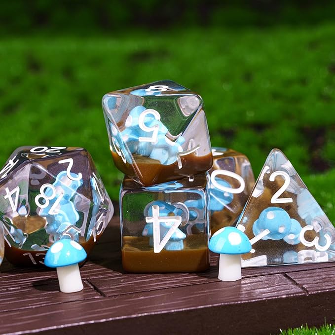 UDIXI 7PCS DND Dice Set, Polyhedral Dice Set D&D Filled with Blue Mushroom for Dungeons and Dragons Role Playing Games Tabletop Games