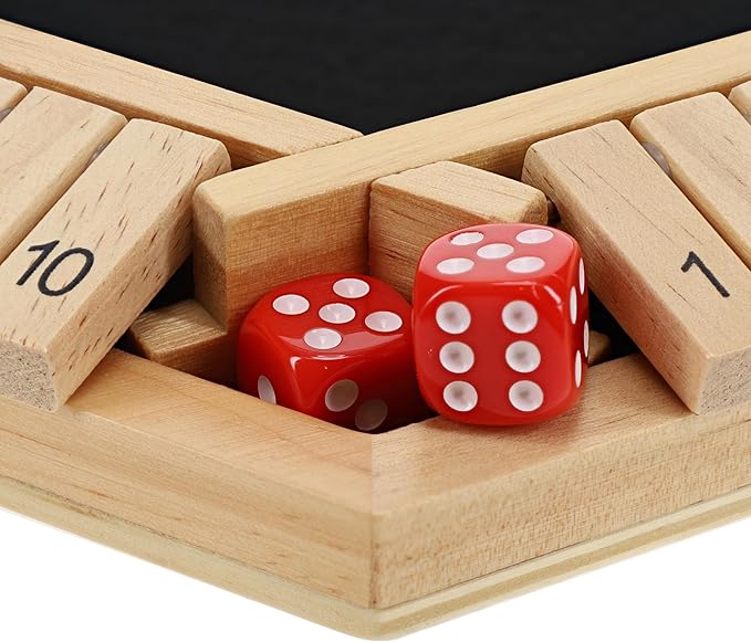 Shut The Box Game 6 Player – Natural Wood, Wooden Board Game, Table Games for Adults, Bar Games, Portable Dice Game for 1-6 Players, Classic