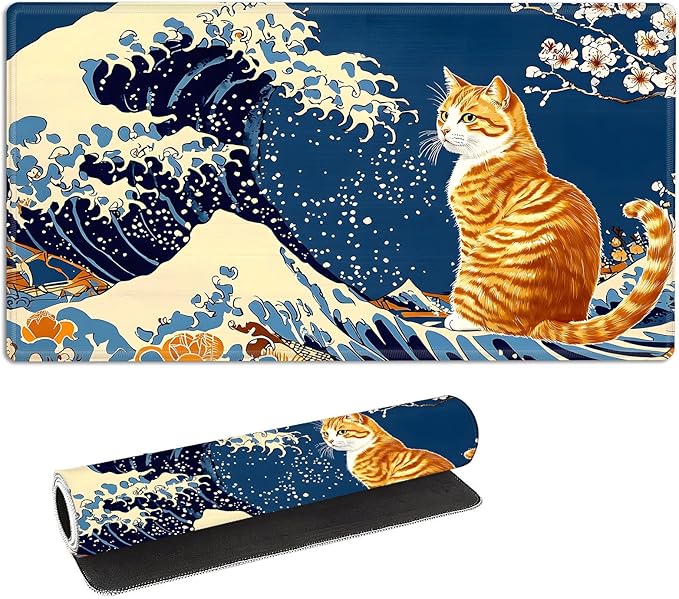 for MTG Playmat with Storage Bags, Card Playmat for TCG Card Playing Game,Rollable & Foldable for PTCG and Board Game Mat for Cards,Non-Slip Cat Wave Desk Mat for Home Office