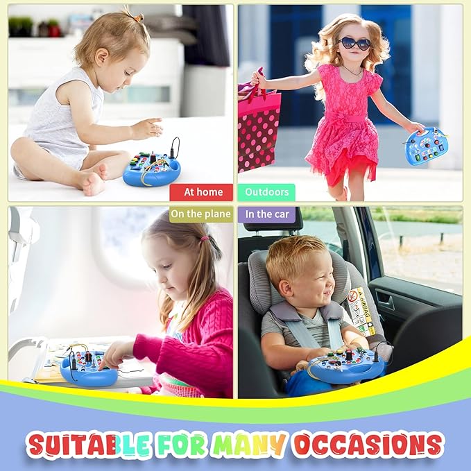 Montessori Busy Board, LED Light Switch Toy, Montessori Switch Fidget Board Travel Toys for Toddlers 1 2 3 4+ Year Old, Early Development Busy Board for Kids Boys Kindergarten Graduation Gifts (Blue)