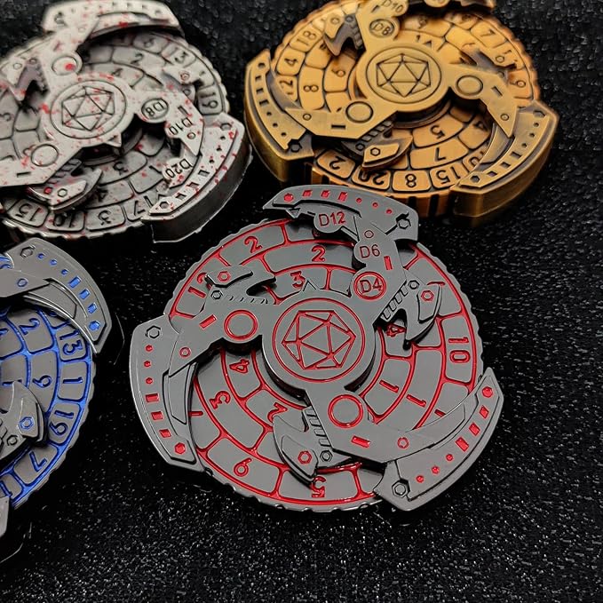 2024 Shadow Fidget Spinner for DND Dice Set, 7-in-1 Dragon Metallic D&D Dice with Gift Case for Dungeons and Dragon Game, RPG Role Playing Table Game Gifts (Red Silver), sDGND202403