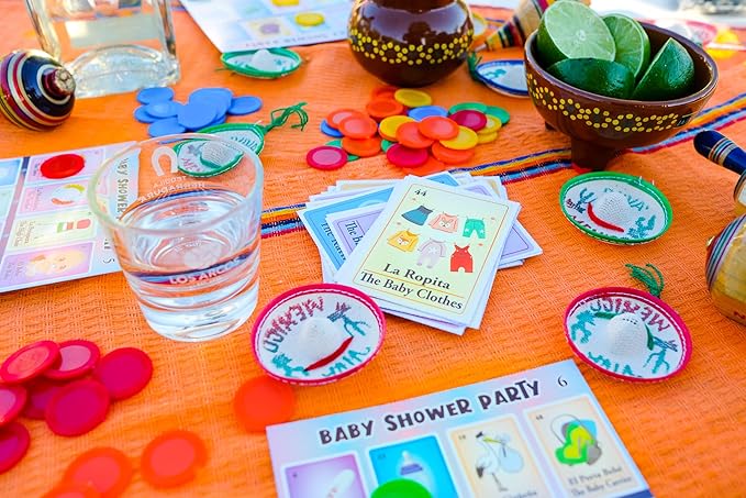 Baby Shower Bingo Kit - Bilingual English Spanish, for 20 Players - Includes 1 Deck of Cards and Boards - with 100 Bingo Chips - Juegos para Baby Shower en Español - Great for Learning Spanish.