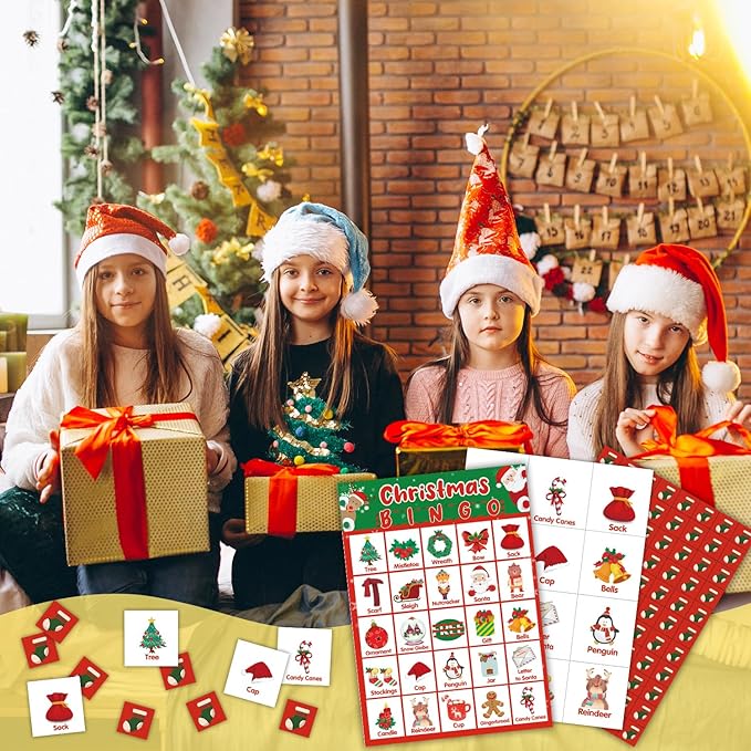 Christmas Bingo Game, Christmas Bingo Games for Family, 24 Players Bingo Cards, Holiday Xmas Activities for Family, Large Group Bingo Supplies Family Party Game -08
