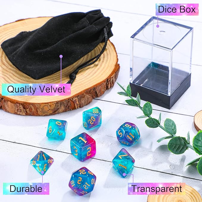 D20 Dice Set Dice Resin Translucent Colors Polyhedral Dice with Dice Box and Organza Bag Giant D4 D6 D8 D10 D12 D20 Dice Set for Role Play Games and Table Games