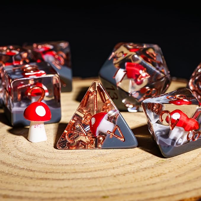 UDIXI 7PCS DND Dice Set, Resin Mushroom D&D Dice Set Red Polyhedral Dice for Dungeons and Dragons Role Playing Games