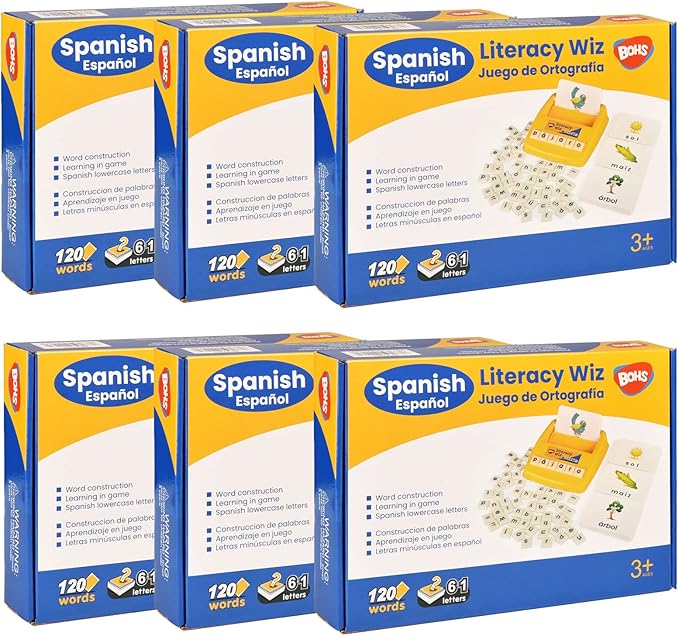 BOHS Spanish Literacy Wiz Fun Game - Espanol Lower Case 60 Flash Cards - Preschool Language Learning Educational Toys-Pack of 6