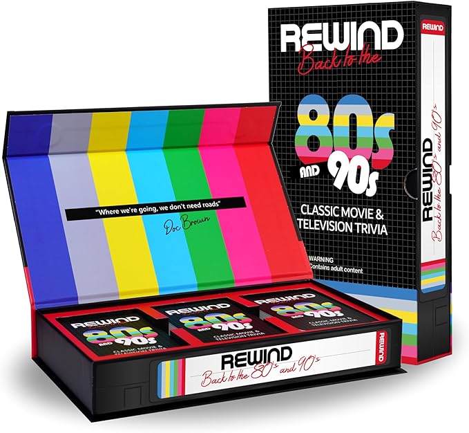 Mojo Games, Rewind - Back to The 80's and 90's Movie and TV Trivia - Nostalgic Pop Culture Card Game for Family and Friends Game Night (Movie & TV Trivia)