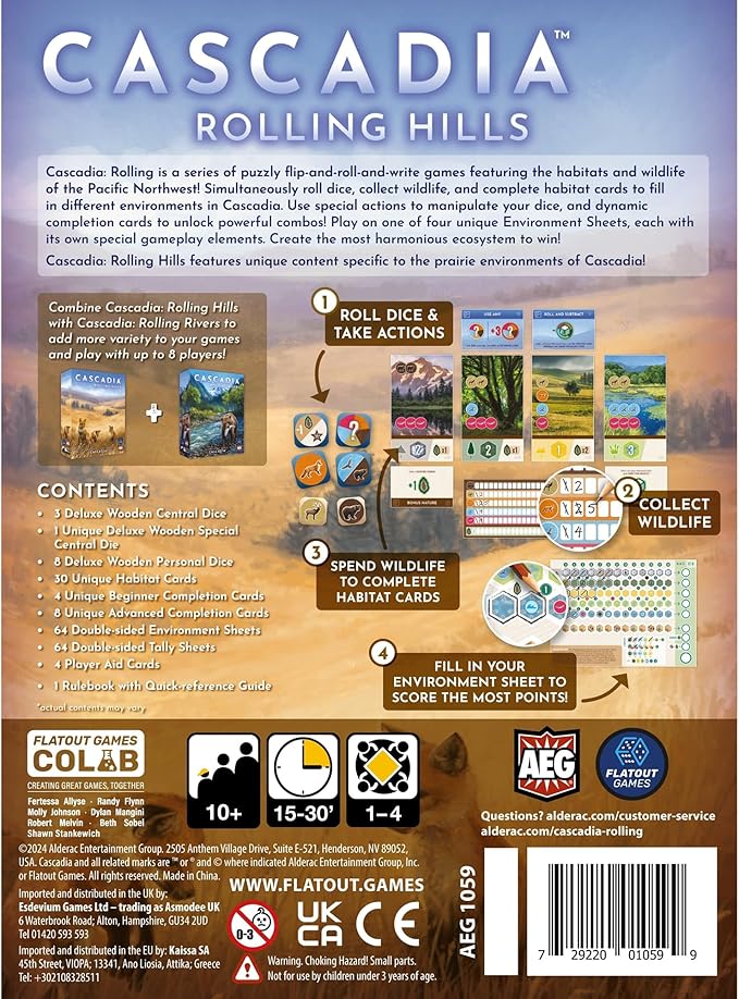 AEG & Flatout Games | Cascadia: Rolling Hills Roll & Write Puzzly Dice Game | Explore The Pacific Northwest, Build Ecosystems | Ages 10+ | 1-4 Players