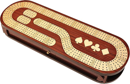 Palm Royal Handicrafts 4 Track Cribbage Board Made with Rose Wood/Maple Wood with Place of Skunk and Corner 4 Track Continuous Cribbage Board