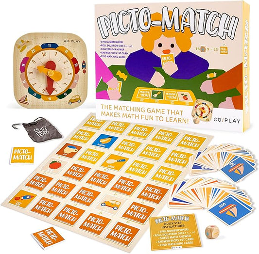 COI Play Picto-Match Board Game Set - Engage with Math,Vocabulary in English, Picture Matching Indoor Games for Kids Ages 6+, Learning Experience