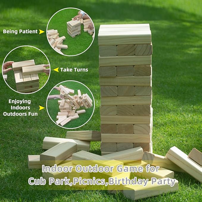 GOROCK Giant Tumble Tower, Indoor Outdoor Stacking Timber Games for Kids Adults Family, 60 PCS Wooden Block Building Family Game for Halloween Christmas Birthday(Stacks Up to 5 FT)