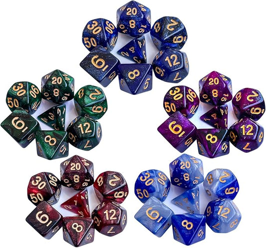 35Pieces DND Dice Set| Galaxy Double Color Polyhedral Dice Set for Board Game