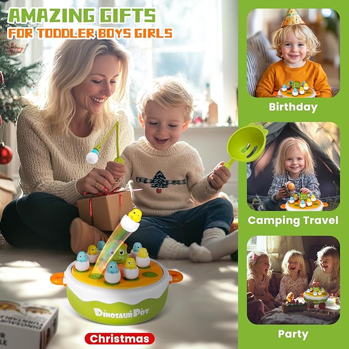 Dinosaur Pop Up Board Games, 4-in-1 Magnetic Fishing Games Set, Dinosaur Operation Game for Toddlers Ages 3+ Birthday