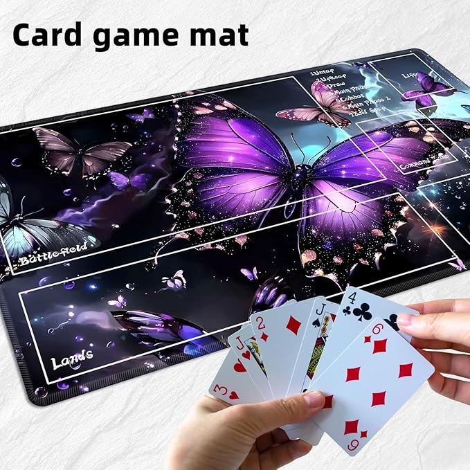 for MTG Playmat with Zones Storage Bag,for TCG Playmat and Playing Card Mat for Magic Board Games, Butterflies Non Slip Stitched Edges Game Mat, Rollable Foldable Card Playmats