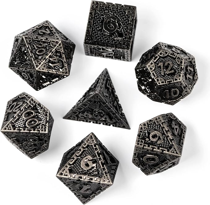 UDIXI 7PCS Metal DND Dice Set, Polyhedral Dice Set D&D Dragon d and d Dice for Dungeons and Dragons Role Playing Games and Other Tabletop Game(Ancient Silver)