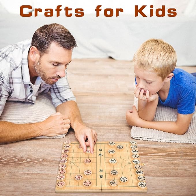 Chinese Chess,11.4 Inch Wooden Foldable Chinese Chess Xiangqi with Wooden Chess Pieces Traditional Classic Educational Strategy Games Travel Folding Board Set for Teens Adults