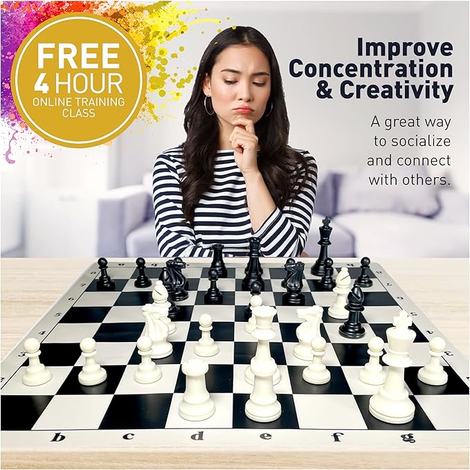 MegaChess Staunton Triple Weighted Chess Set - 3.8" King, 2 Boards, 34 Pieces, Over 2 lbs, Ages 8+