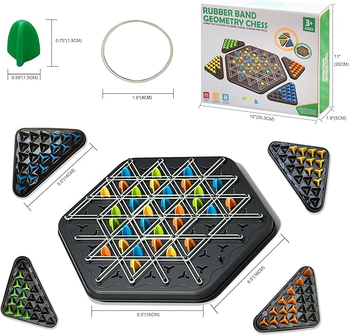 Chain Chess Game,Triangle Rubber Bands Chess Strategy Game Territorial Challenges Chess Geometric Board Table Games 2 to 4 Players,Educational Game for Adults and Kids for Family Night
