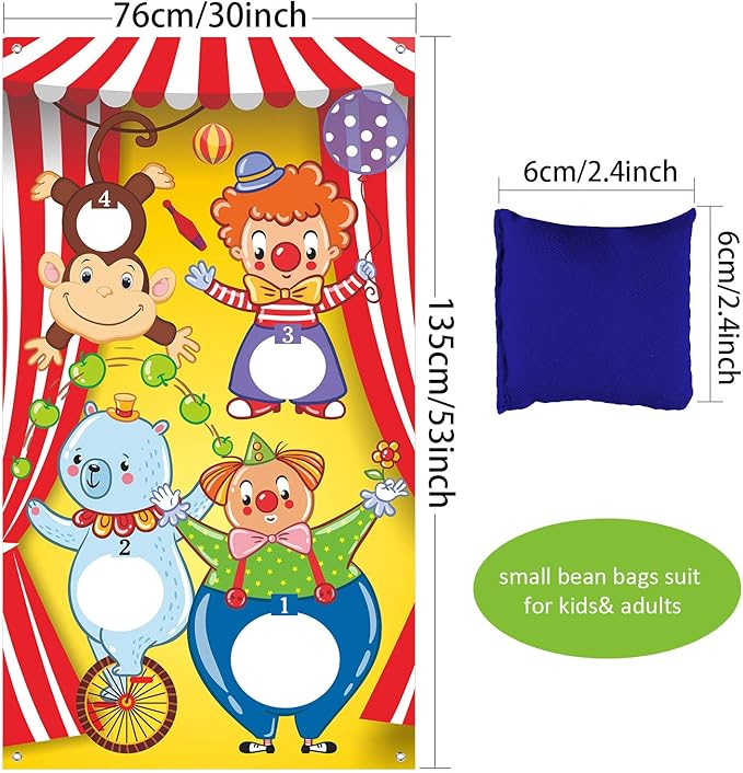 Blulu Carnival Toss Games Banner with 3 Bean Bags Carnival Game for Kids and Adults Circus Theme Party Decorations for Birthday Family Fun Throwing Indoor Outdoor