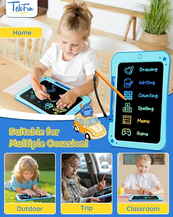 TEKFUN LCD Writing Tablet for Kids, 10 Inch Toddler Doodle Board, Drawing Pad for Teens, Mess Free Coloring Board, Preschool Learning Toys,Christmas Birthday Gifts for 3-12 Year Old Girls Boys (Blue)