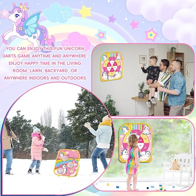 Unicorn Bean Bag Toss Game - 5 in 1 Foldable Cornhole Ring Toss for Kids' Parties & Birthdays