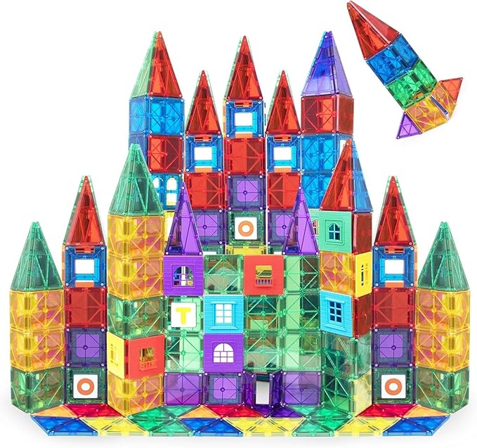 Playmags 100-Piece Magnetic Tiles Building Blocks Set, 3D Magnet Tiles for Kids Boys Girls, Educational STEM Toys for Toddlers…