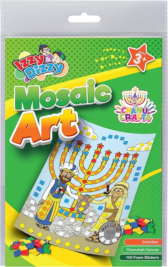 Hanukkah Mosaic Art Kit - 4 Pack - Includes 8" x 6" Board and Foam Squares - Chanukah Arts and Crafts - Gifts and Games