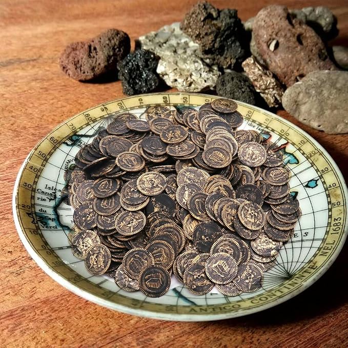 100 Pieces Plastic Pirate Gold Coins Set, Brown - Play Treasure Gold Coins for Pirate Themed Party, St. Patrick's Day, Treasure Hunt Game, Halloween and Christmas Decorations…