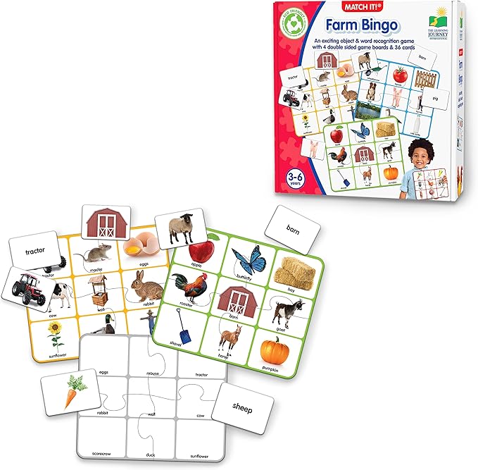 The Learning Journey: Match It! Bingo - Farm - Reading Game for Preschool and Kindergarten 36 Picture Word Cards
