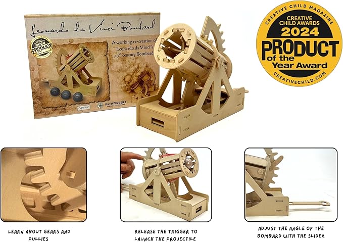 PATHFINDERS STEM Kit – Leonardo da Vinci Bombard Cannon | Science Kits for Kids Age 12-14 | stem Age 12-14 Physics Toys | Kids Engineering kit