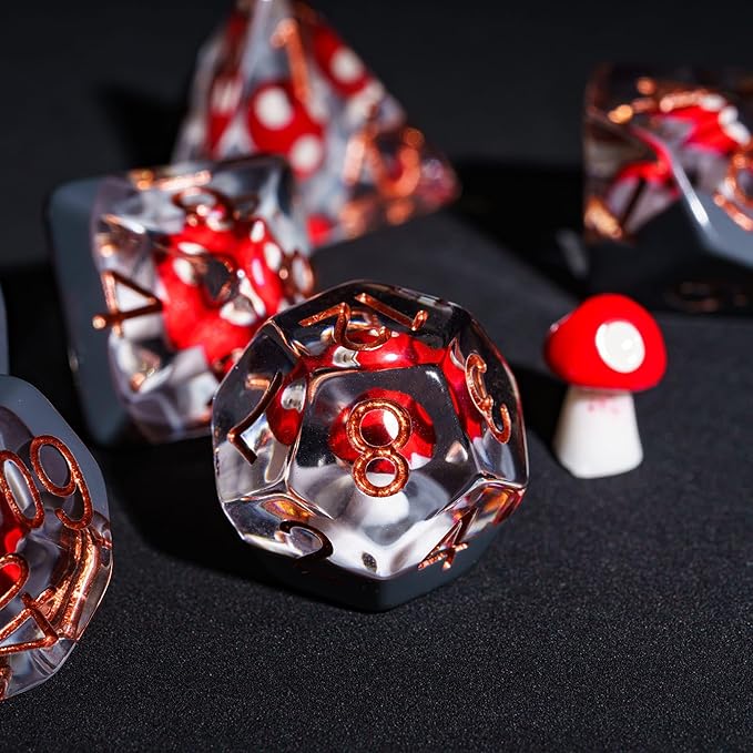 UDIXI 7PCS DND Dice Set, Resin Mushroom D&D Dice Set Red Polyhedral Dice for Dungeons and Dragons Role Playing Games