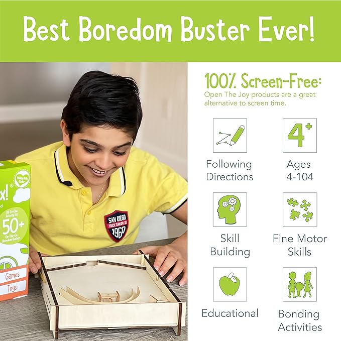 Open The Joy On The Go Box, Road Trip Travel Games Activity Box, Includes Card Games, Craft Kits, and Other 50+ Travel Activities for Kids and Family Ages 4+
