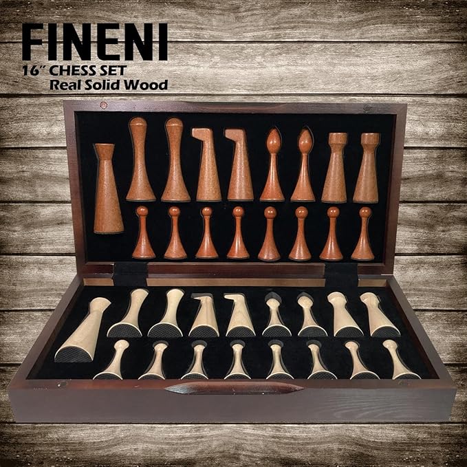 Luxurious 16 inch Real Original Colored Solid Wooden Chess Set. Durable Handmade Chess Board Game Sets with Storage Slots for 4.2” Weighted Beautiful & Elegant Designed Wooden 34 Pieces (C16L)