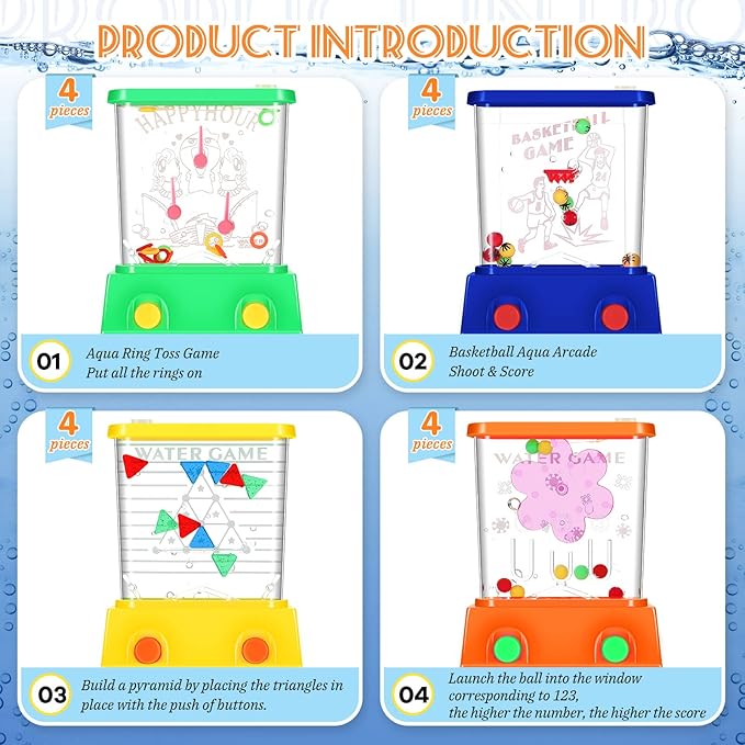 Zhanmai 16Pcs Handheld Water Games Mini Arcade Fish Ring Toss Basketball, Water Ring Toss Handheld Toys for Kids Adults, Retro Games for Beach Toy Party