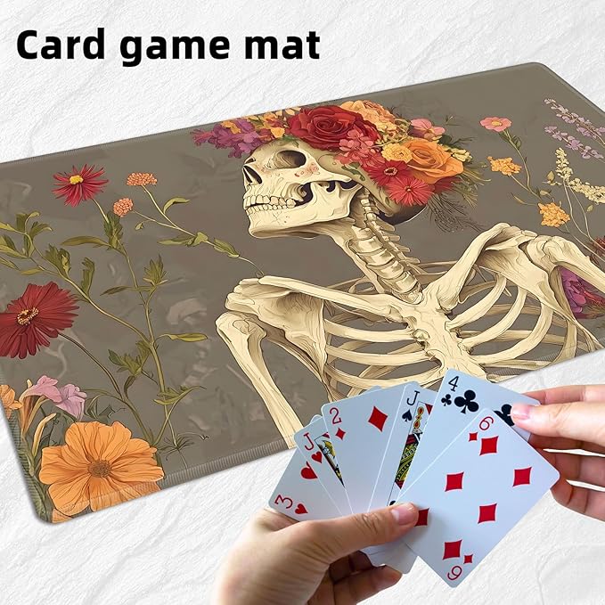for MTG Playmat with Storage Bags, Card Playmat for TCG Card Playing Game,Rollable & Foldable for PTCG and Board Game Mat for Cards,Non-Slip Skull Flower Desk Mat for Home Office