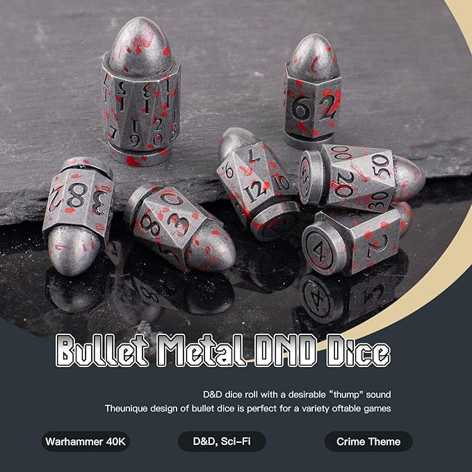 D&D Dice Set - 7PC Metal Dice, 36MM Large D20, Cyberpunk Warhammer Crime Theme (SliverBlood)
