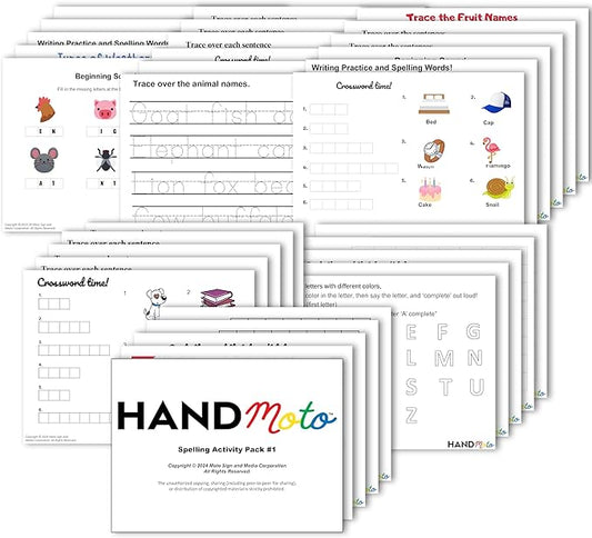 HandMoto Spelling Activity Pack 1 - Use Our Spelling Games for Kids to Make Learning Fun - Improve Word Recognition & Vocabulary Skills