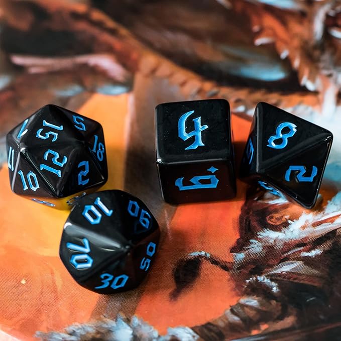 6 Sets DND Dice, Polyhedral Dice Set (42pcs) with Leather Dice Bag, D&D Dice Set for Dungeons and Dragons, RPG Table Games (Sickle Font Black Series)