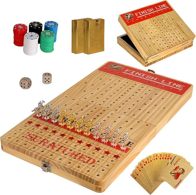 21in Foldable Horse Racing Board Game Includes Elegant Large-Scale Horse Racing Board 11 Metal Horses 2 Dice 2 Decks of Fine Playing Cards 100 Chips Deluxe Packaging Ideal for Team and Family Games