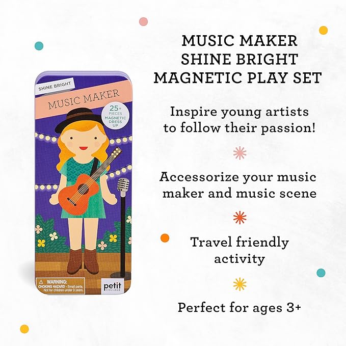 Petit Collage Magnetic Dress Up, Music Maker – Magnetic Game Board with Mix and Match Magnetic Pieces, Ideal for Ages 3+ – Includes 2 Scenes and 25 Creative Magnetic Pieces, Medium