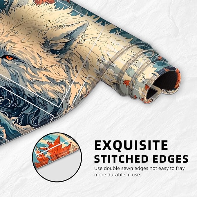 for MTG Playmat with Zones Storage Bag,for TCG Playmat and Playing Card Mat for Magic Board Games, Wolf Maple Leaf Non Slip Stitched Edges Game Mat, Rollable Foldable Card Playmats