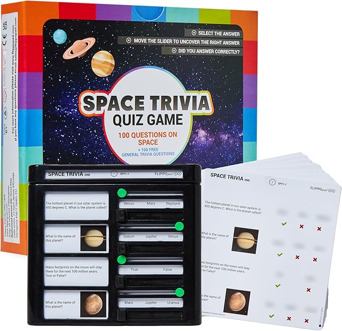 Quiz Device Game - Space Trivia Quiz Game - 25 Cards - 200 Questions - Educational & Fun - Ideal Travel Games for Kids - Family Quiz Games - Portable Pack - Age 6+