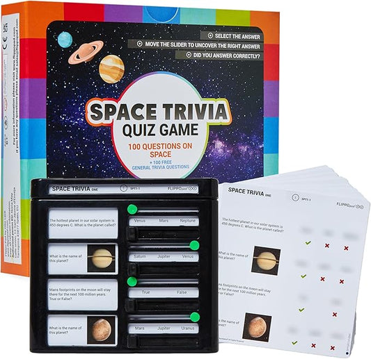 Quiz Device Game - Space Trivia Quiz Game - 25 Cards - 200 Questions - Educational & Fun - Ideal Travel Games for Kids - Family Quiz Games - Portable Pack - Age 6+