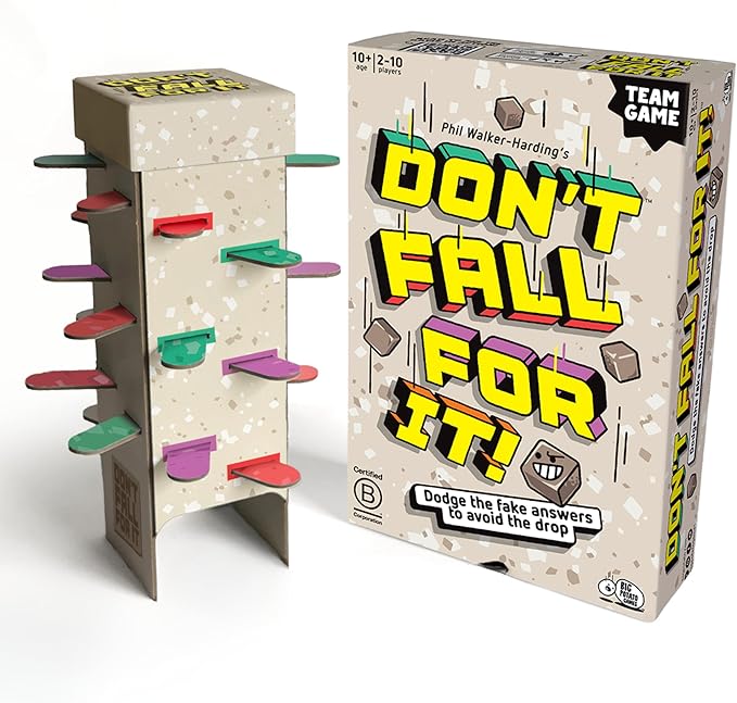 Don’t Fall for It! Family Board Game – Team Party Game of Real vs Fake Answers – Avoid The Tower Drop, Remove Planks Carefully, and Dodge 11 Blocks to Win – Ages 10+