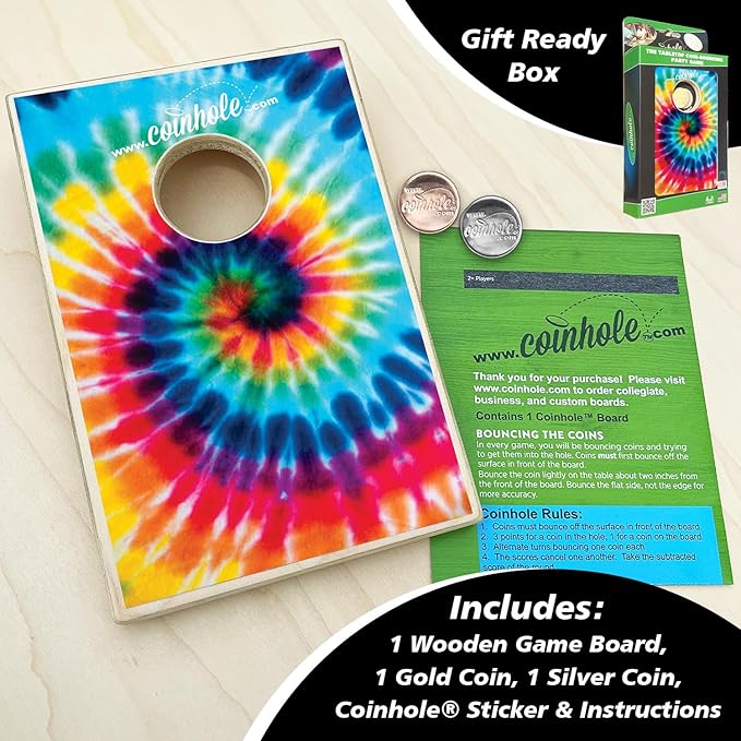 Desktop Coin Bouncing Party Set | Tabletop Cornhole Board | Small Travel Game Includes Coins