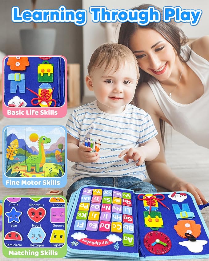 Toddler Busy Board Montessori Toys for 1 2 3 4 Year Old Boy Birthday Gifts, Busy Book Sensory Learning Toys for Toddlers 1-3, Educational Activities Airplane Car Travel Toy for Ages 2-4 Boys