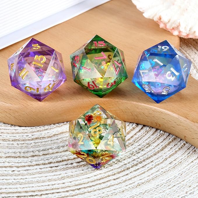 D20 Dice 33mm,DNDND Glitter and Paillette Liquid Core D20 Dice with Gorgeous Gift Box for Dungeons and Dragons (Green & Orange)