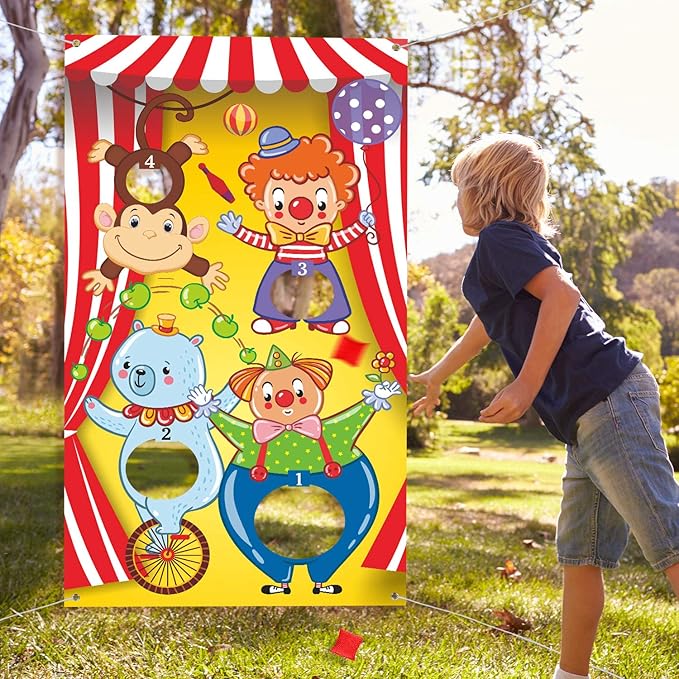 Blulu Carnival Toss Games Banner with 3 Bean Bags Carnival Game for Kids and Adults Circus Theme Party Decorations for Birthday Family Fun Throwing Indoor Outdoor